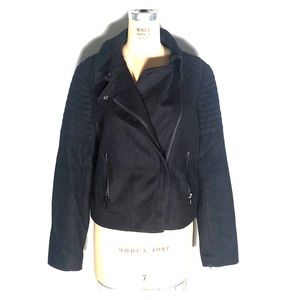 Vince Wool Cropped Motorcycle Jacket Elbow Patch